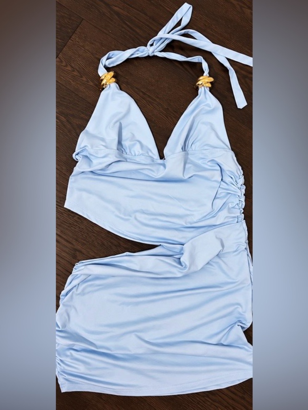 Light Blue Halter Tankini Top with Gold Accent